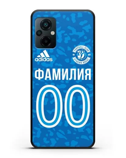 Именной чехол ФК Динамо-Брест с фамилией и номером (сезон 2020-2021) синяя форма силиконовый для Xiaomi Poco M5