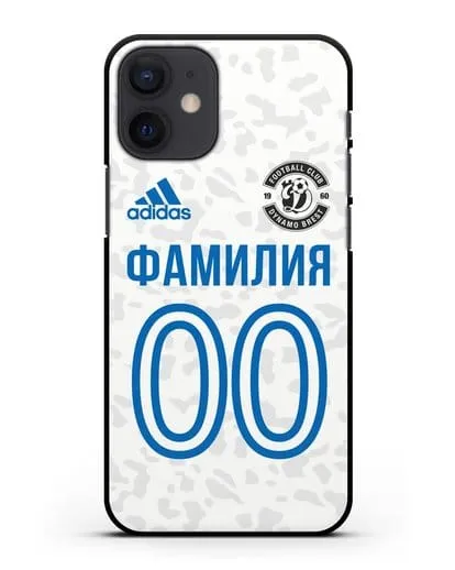 Именной чехол ФК Динамо-Брест с фамилией и номером (сезон 2020-2021) белая форма силиконовый для iPhone 12 mini