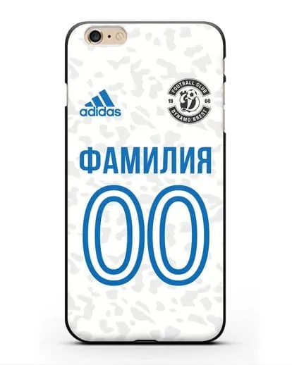Именной чехол ФК Динамо-Брест с фамилией и номером (сезон 2020-2021) белая форма силиконовый для iPhone 6 Plus