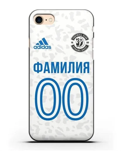 Именной чехол ФК Динамо-Брест с фамилией и номером (сезон 2020-2021) белая форма силиконовый для iPhone 7