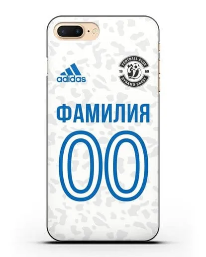 Именной чехол ФК Динамо-Брест с фамилией и номером (сезон 2020-2021) белая форма силиконовый для iPhone 8 Plus