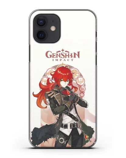 Чехол Genshin Impact (Геншин Импакт) - Дилюк силиконовый для iPhone 12