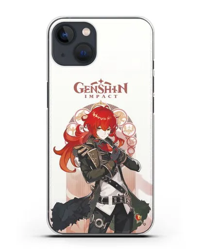 Чехол Genshin Impact (Геншин Импакт) - Дилюк силиконовый для iPhone 13 Mini