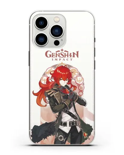 Чехол Genshin Impact (Геншин Импакт) - Дилюк силиконовый для iPhone 13 Pro