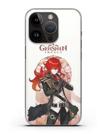 Чехол Genshin Impact (Геншин Импакт) - Дилюк силиконовый для iPhone 14 Pro