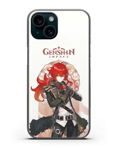 Чехол Genshin Impact (Геншин Импакт) - Дилюк силиконовый для iPhone 15