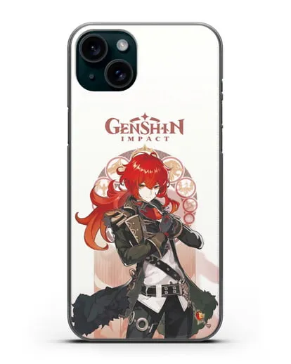 Чехол Genshin Impact (Геншин Импакт) - Дилюк силиконовый для iPhone 15 Plus