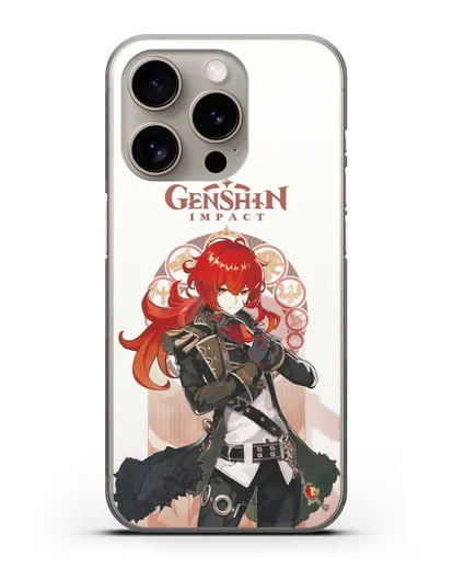 Чехол Genshin Impact (Геншин Импакт) - Дилюк силиконовый для iPhone 15 Pro
