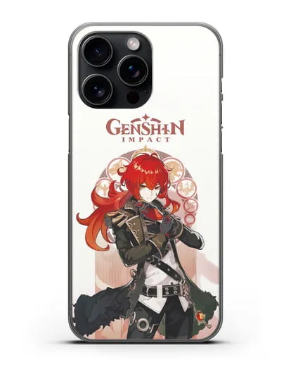 Чехол Genshin Impact (Геншин Импакт) - Дилюк силиконовый для iPhone 15 Pro Max