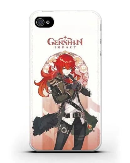 Чехол Genshin Impact (Геншин Импакт) - Дилюк силиконовый для iPhone 4/4s