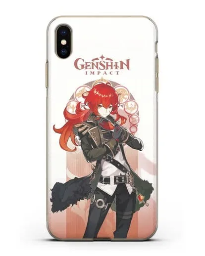 Чехол Genshin Impact (Геншин Импакт) - Дилюк силиконовый для iPhone XS Max