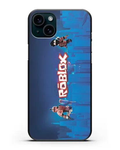 Чехол Roblox (Роблокс) - Синий город силиконовый для iPhone 15 Plus