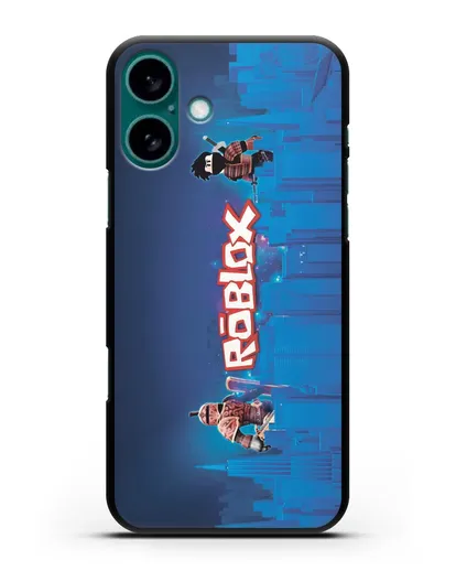 Чехол Roblox (Роблокс) - Синий город силиконовый для iPhone 16 Plus