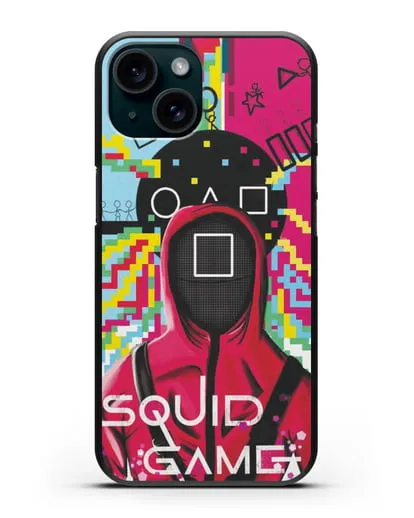 Чехол Игра в кальмара - Солдат квадрат силиконовый для iPhone 15