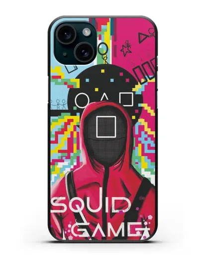 Чехол Игра в кальмара - Солдат квадрат силиконовый для iPhone 15 Plus