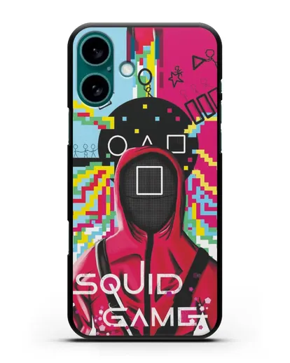 Чехол Игра в кальмара - Солдат квадрат силиконовый для iPhone 16 Plus