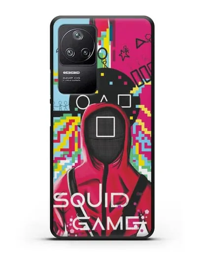 Чехол Игра в кальмара - Солдат квадрат силиконовый для Xiaomi Poco F4