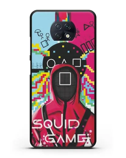 Чехол Игра в кальмара - Солдат квадрат силиконовый для Xiaomi Redmi Note 9T