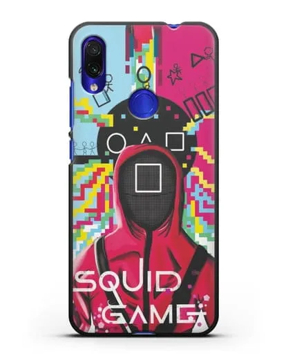 Чехол Игра в кальмара - Солдат квадрат силиконовый для Xiaomi Redmi Note 7