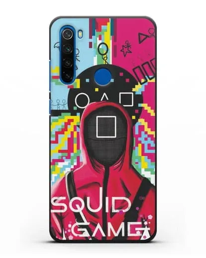 Чехол Игра в кальмара - Солдат квадрат силиконовый для Xiaomi Redmi Note 8