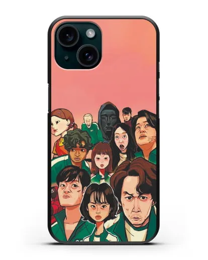 Чехол Игра в кальмара - Игроки силиконовый для iPhone 15