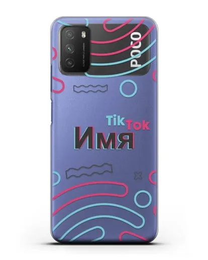 Чехол с именем TikTok (ТикТок) - линии силиконовый для Xiaomi Poco M3