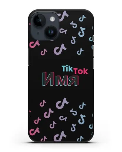 Чехол с надписью TikTok (ТикТок) - ноты силиконовый для iPhone 14