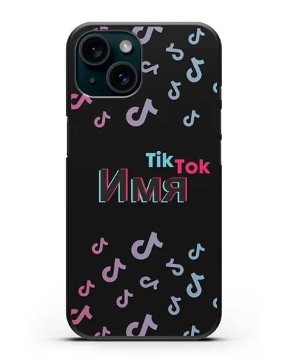 Чехол с надписью TikTok (ТикТок) - ноты силиконовый для iPhone 15