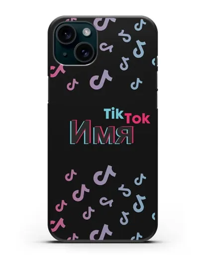 Чехол с надписью TikTok (ТикТок) - ноты силиконовый для iPhone 15 Plus