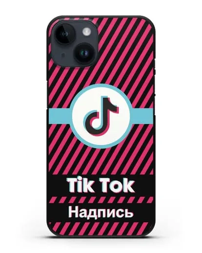 Чехол с надписью TikTok (ТикТок) - косые красные линии силиконовый для iPhone 14