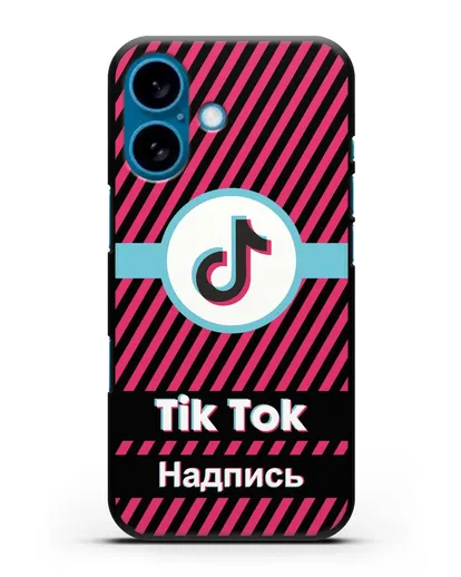 Чехол с надписью TikTok (ТикТок) - косые красные линии силиконовый для iPhone 16