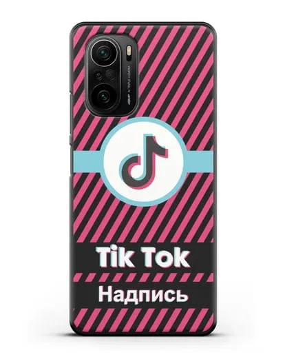 Чехол с надписью TikTok (ТикТок) - косые красные линии силиконовый для Xiaomi Poco F3