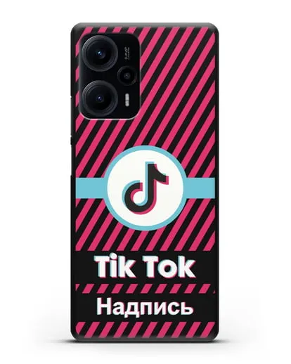 Чехол с надписью TikTok (ТикТок) - косые красные линии силиконовый для Xiaomi Poco F5