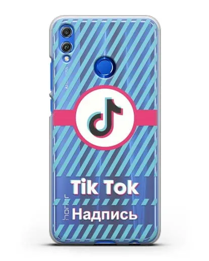 Чехол с надписью TikTok (ТикТок) - косые голубые линии силиконовый для Honor 8X