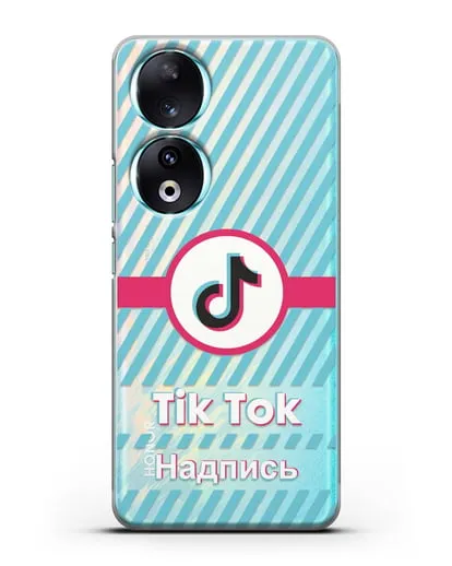 Чехол с надписью TikTok (ТикТок) - косые голубые линии силиконовый для Honor 90