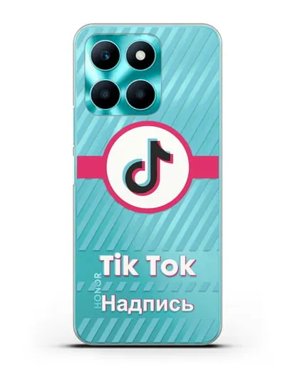 Чехол с надписью TikTok (ТикТок) - косые голубые линии силиконовый для Honor X6a