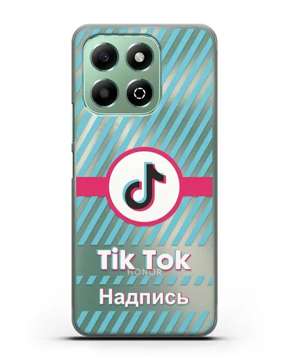 Чехол с надписью TikTok (ТикТок) - косые голубые линии силиконовый для Honor X6b