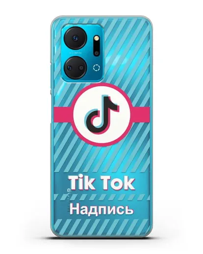 Чехол с надписью TikTok (ТикТок) - косые голубые линии силиконовый для Honor X7a Plus