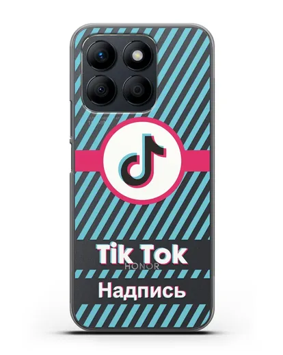 Чехол с надписью TikTok (ТикТок) - косые голубые линии силиконовый для Honor X8b