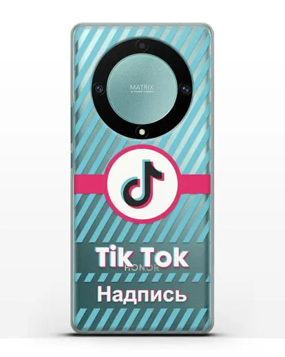 Чехол с надписью TikTok (ТикТок) - косые голубые линии силиконовый для Honor X9a