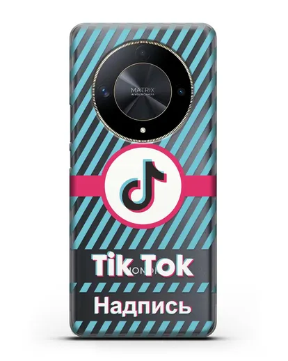 Чехол с надписью TikTok (ТикТок) - косые голубые линии силиконовый для Honor X9b