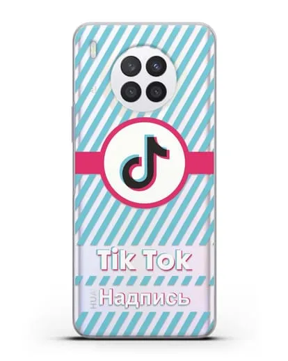 Чехол с надписью TikTok (ТикТок) - косые голубые линии силиконовый для Huawei Nova 8i