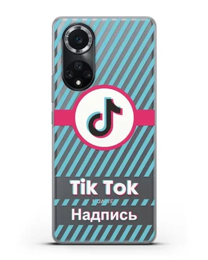 Чехол с надписью TikTok (ТикТок) - косые голубые линии силиконовый для Huawei Nova 9
