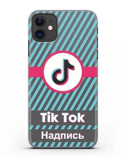 Чехол с надписью TikTok (ТикТок) - косые голубые линии силиконовый для iPhone 11