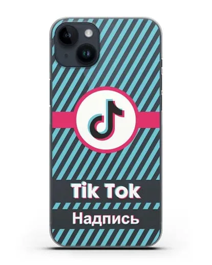 Чехол с надписью TikTok (ТикТок) - косые голубые линии силиконовый для iPhone 14 Plus