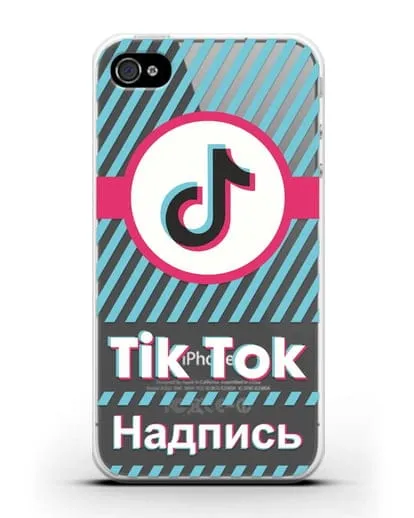 Чехол с надписью TikTok (ТикТок) - косые голубые линии силиконовый для iPhone 4/4s