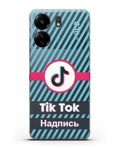 Чехол с надписью TikTok (ТикТок) - косые голубые линии силиконовый для Xiaomi Poco C65