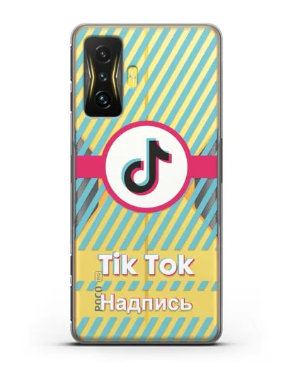 Чехол с надписью TikTok (ТикТок) - косые голубые линии силиконовый для Xiaomi Poco F4 GT