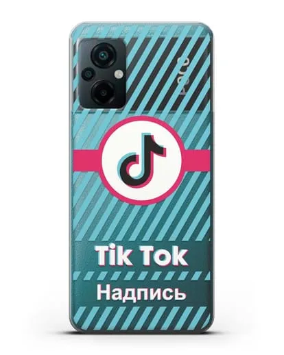 Чехол с надписью TikTok (ТикТок) - косые голубые линии силиконовый для Xiaomi Poco M5