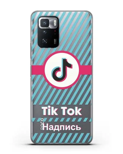 Чехол с надписью TikTok (ТикТок) - косые голубые линии силиконовый для Xiaomi Poco X3 GT